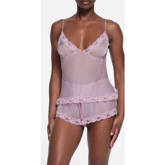 Skims Lace Triangle Silk Camisole Iris Mica Multi Large 12-14 100% Silk Purple - Picture 4 of 14